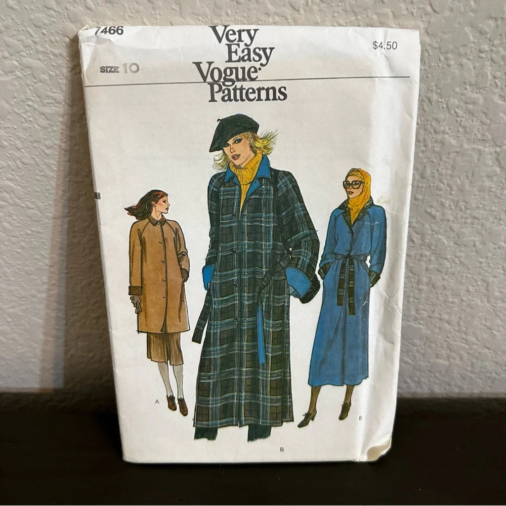 Vintage Sewing Pattern Vogue Patterns Trench Over Coat Size 10 1980s 80s